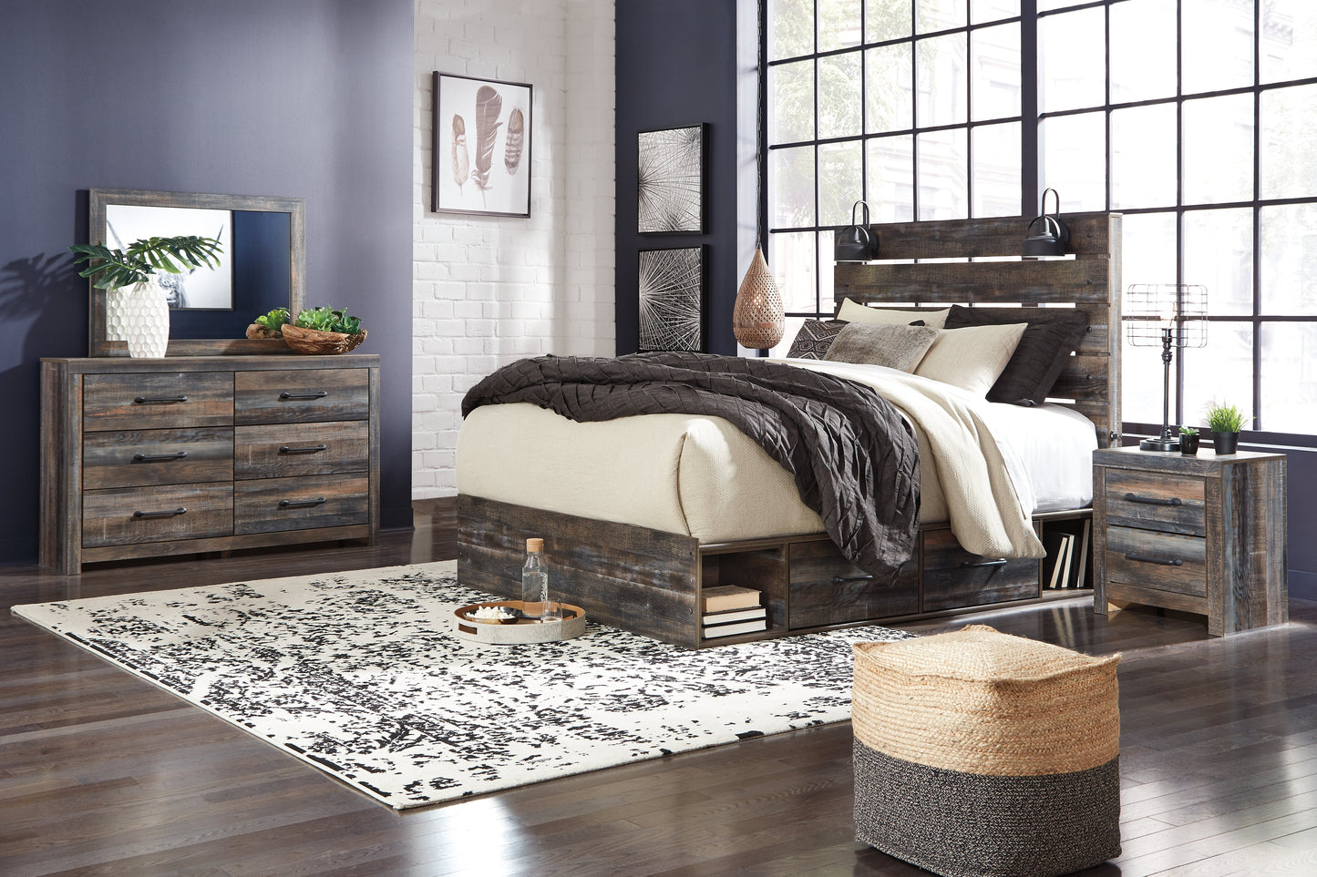 Drystan Multi Queen Panel Bedroom Set with Storage, Dresser and Mirror