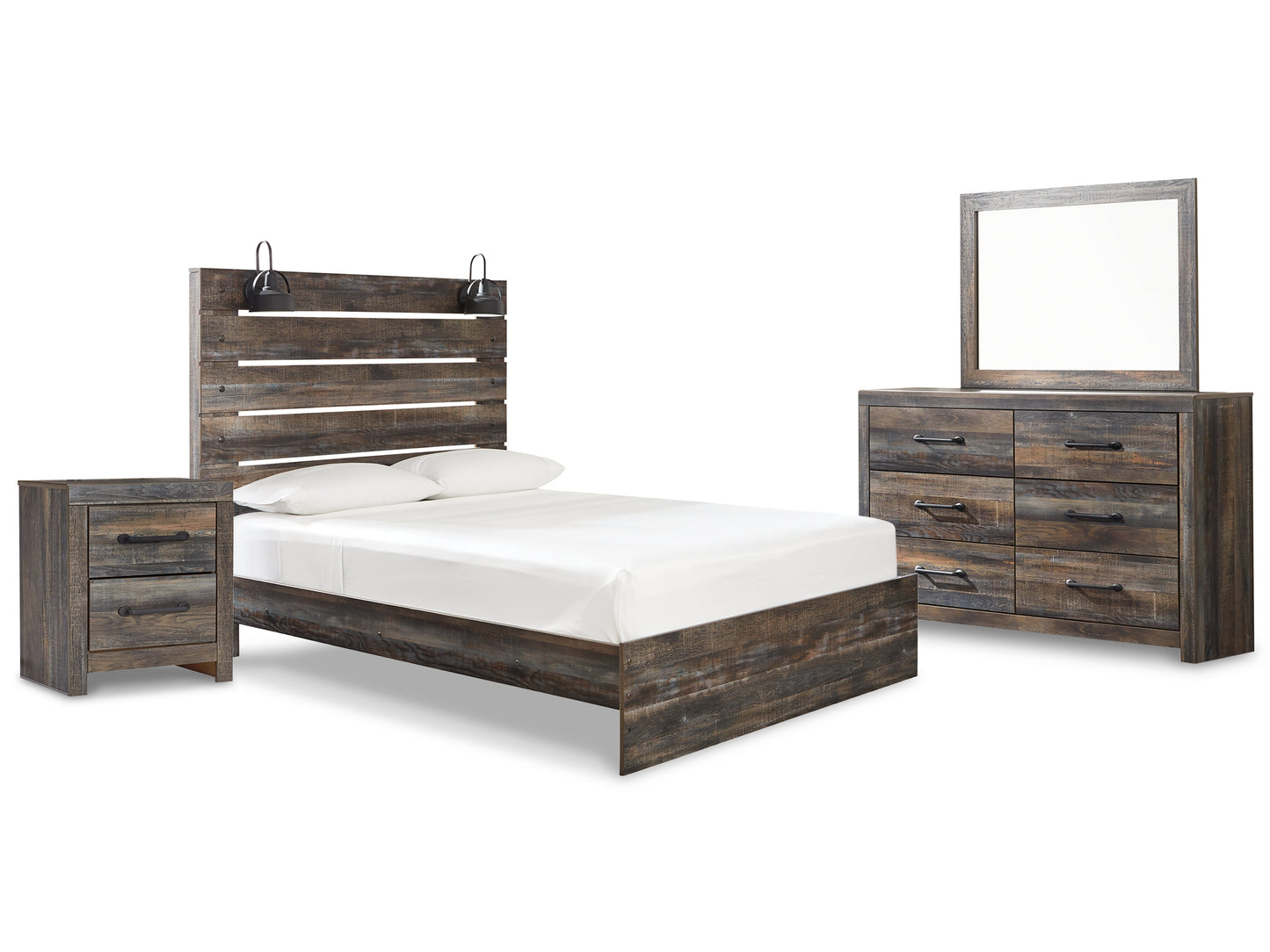 Drystan Multi Queen Panel Bedroom Set with Dresser, Mirror and Nightstand