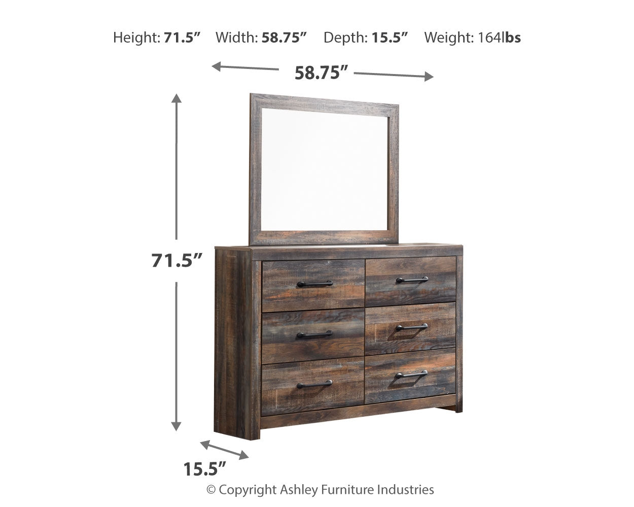 Drystan Multi Full Panel Bookcase Bedroom Set with with Storage, Dresser and Mirror