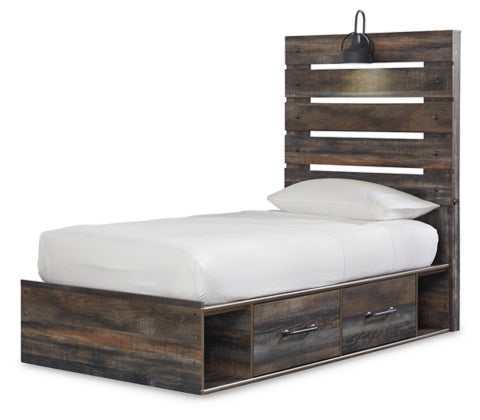 Drystan Multi Tone Twin Panel Bed w/ 4 Storage Drawers