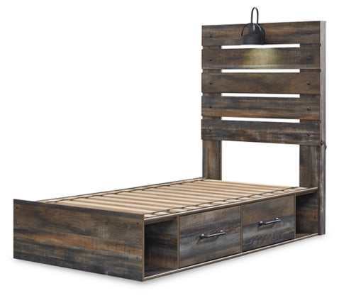 Drystan Multi Tone Twin Panel Bed w/ 2 Storage Drawers