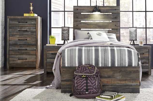 Drystan Multi Tone Twin Panel Bed w/ 4 Storage Drawers