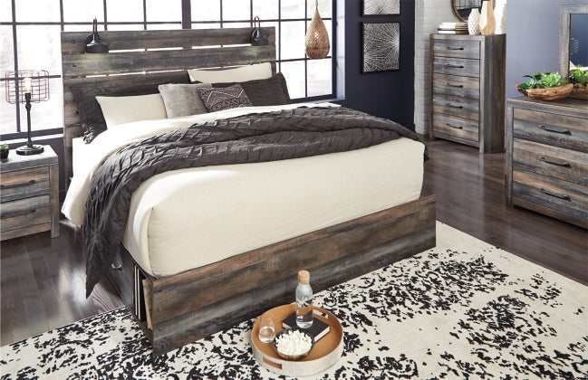 Drystan Multi Tone King Panel Bed w/ 2 Storage Drawers