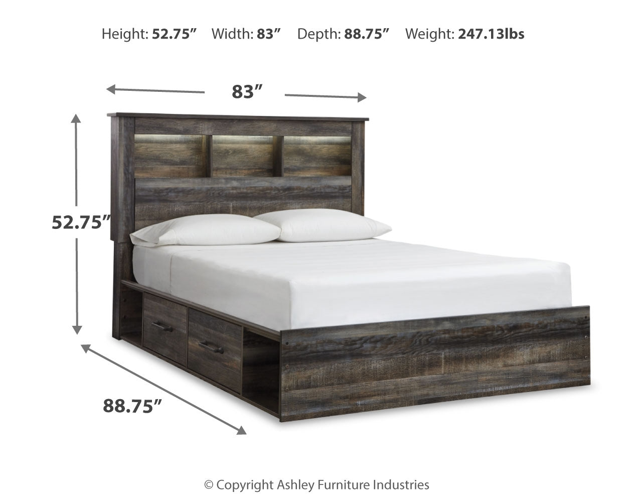 Drystan Queen Bookcase Storage Bedroom Set with Dresser, Mirror and 2 Nightstands