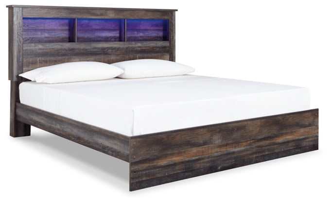 Drystan Multi Tone King Panel Bed w/ Bookcase HB