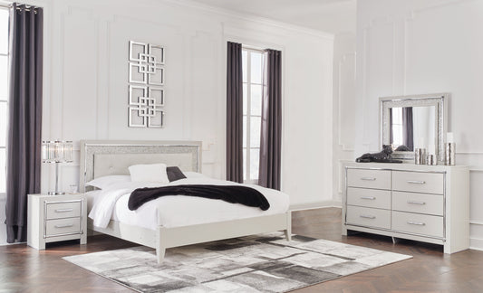 Zyniden Silver King Upholstered Panel Bedroom Set with Dresser, Mirror and Nightstand