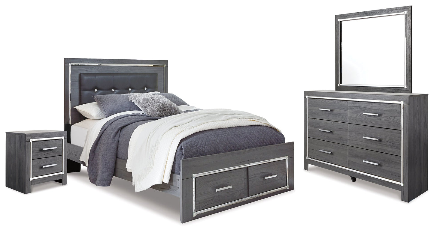 Lodanna Gray Queen Panel Storage Bedroom Set with Mirrored Dresser and Nightstand