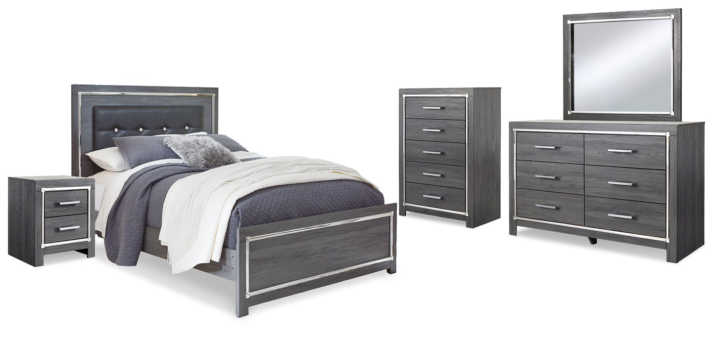 Lodanna Gray Queen Panel Bedroom Set with Dresser, Mirror, Chest and Nightstand