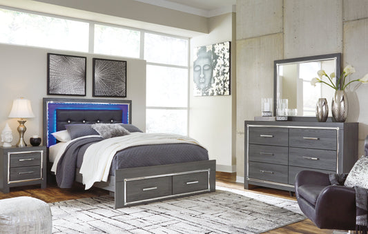 Lodanna Gray Queen Storage Bedroom Set with Dresser, Mirror and 2 Nightstands