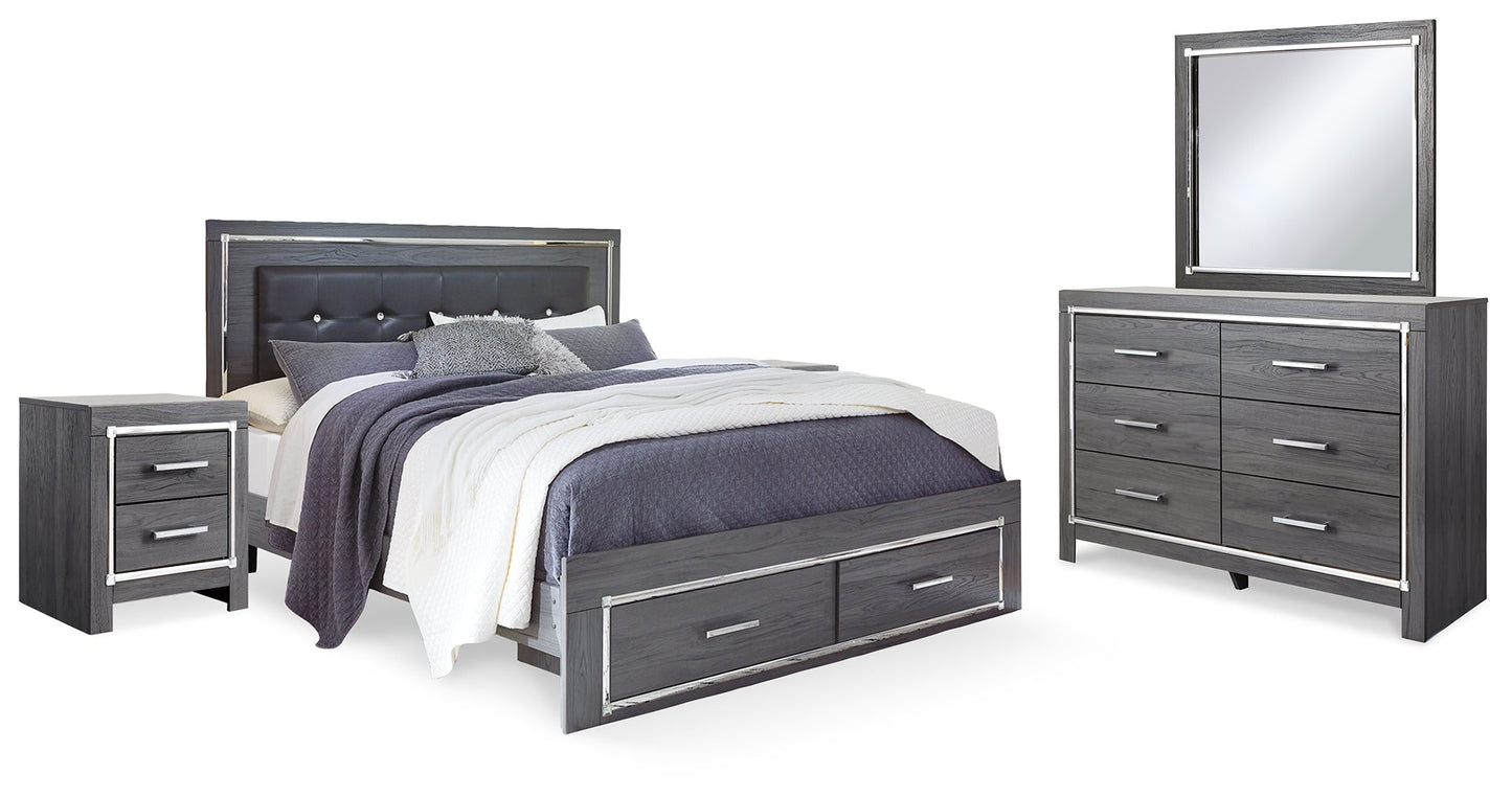 Lodanna Gray King Storage Bedroom Set with Dresser, Mirror and 2 Nightstands