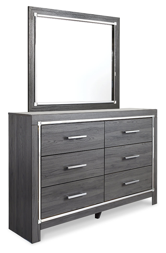 Lodanna Gray Full Upholstered Panel Storage Bedroom Set with Dresser, Mirror, and Nightstand
