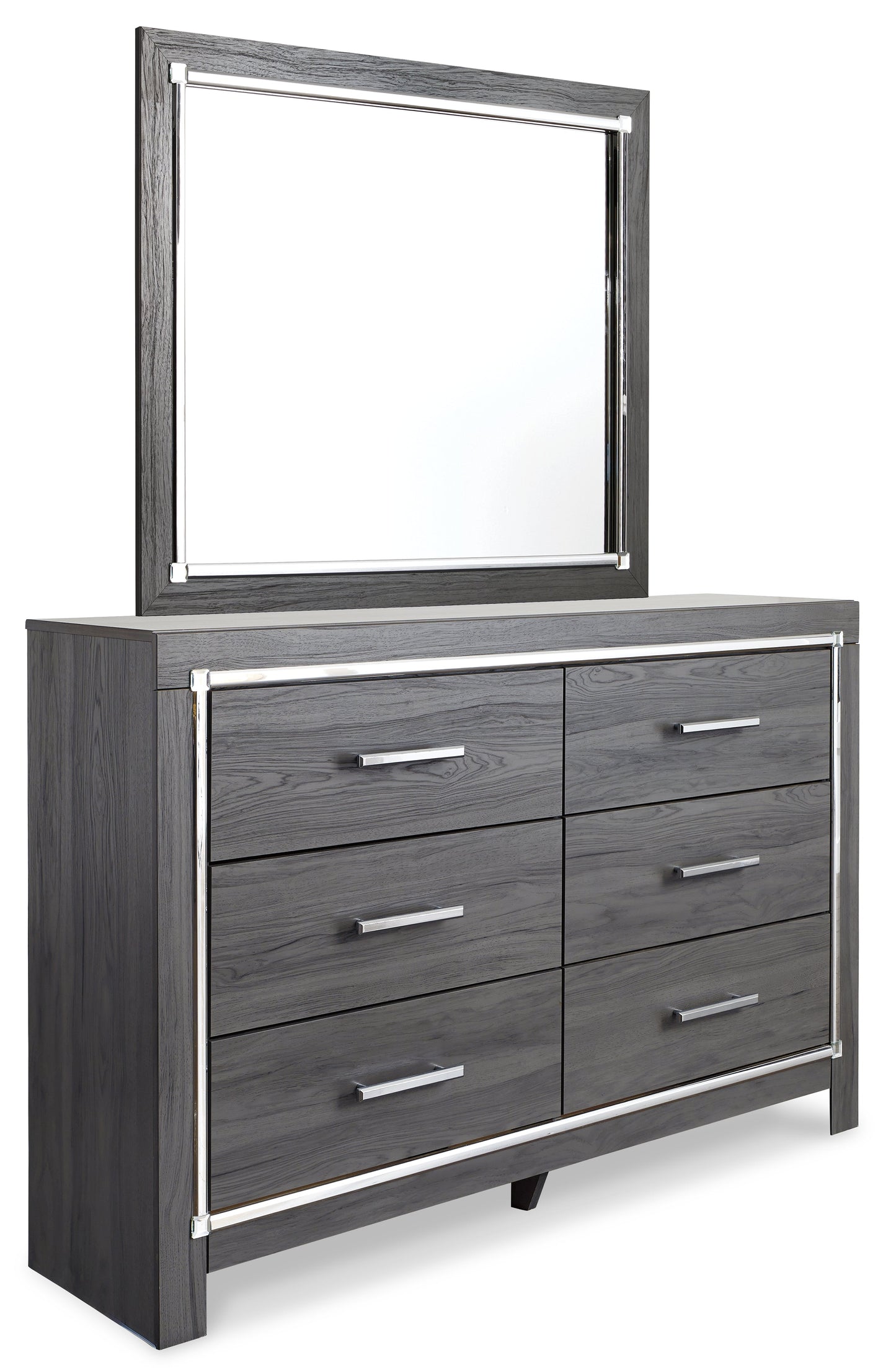 Lodanna Gray King Upholstered Panel Bedroom Set with Dresser, Mirror and Nightstand