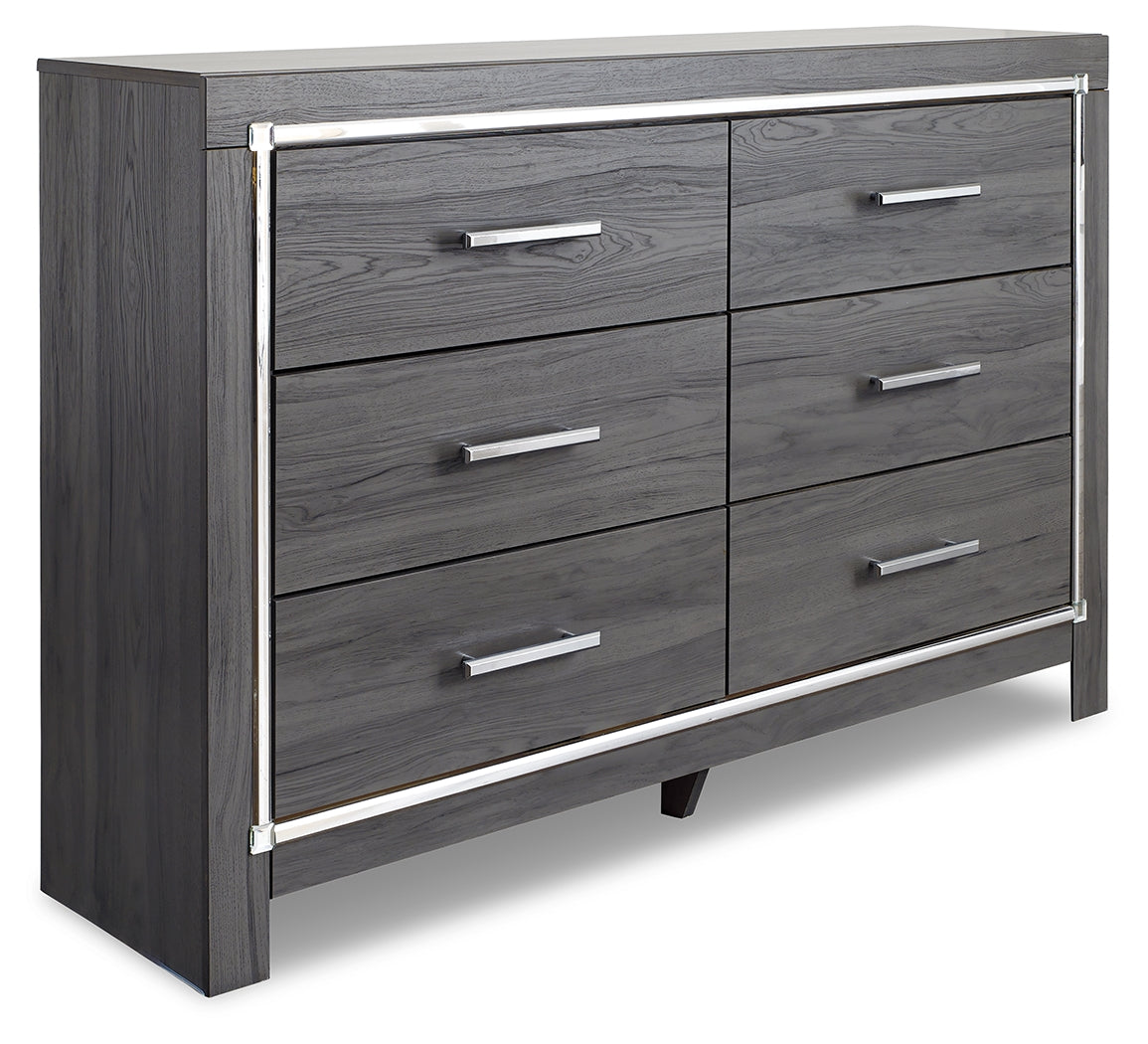 Lodanna Gray King Upholstered Panel Bedroom Set with Dresser and Nightstand