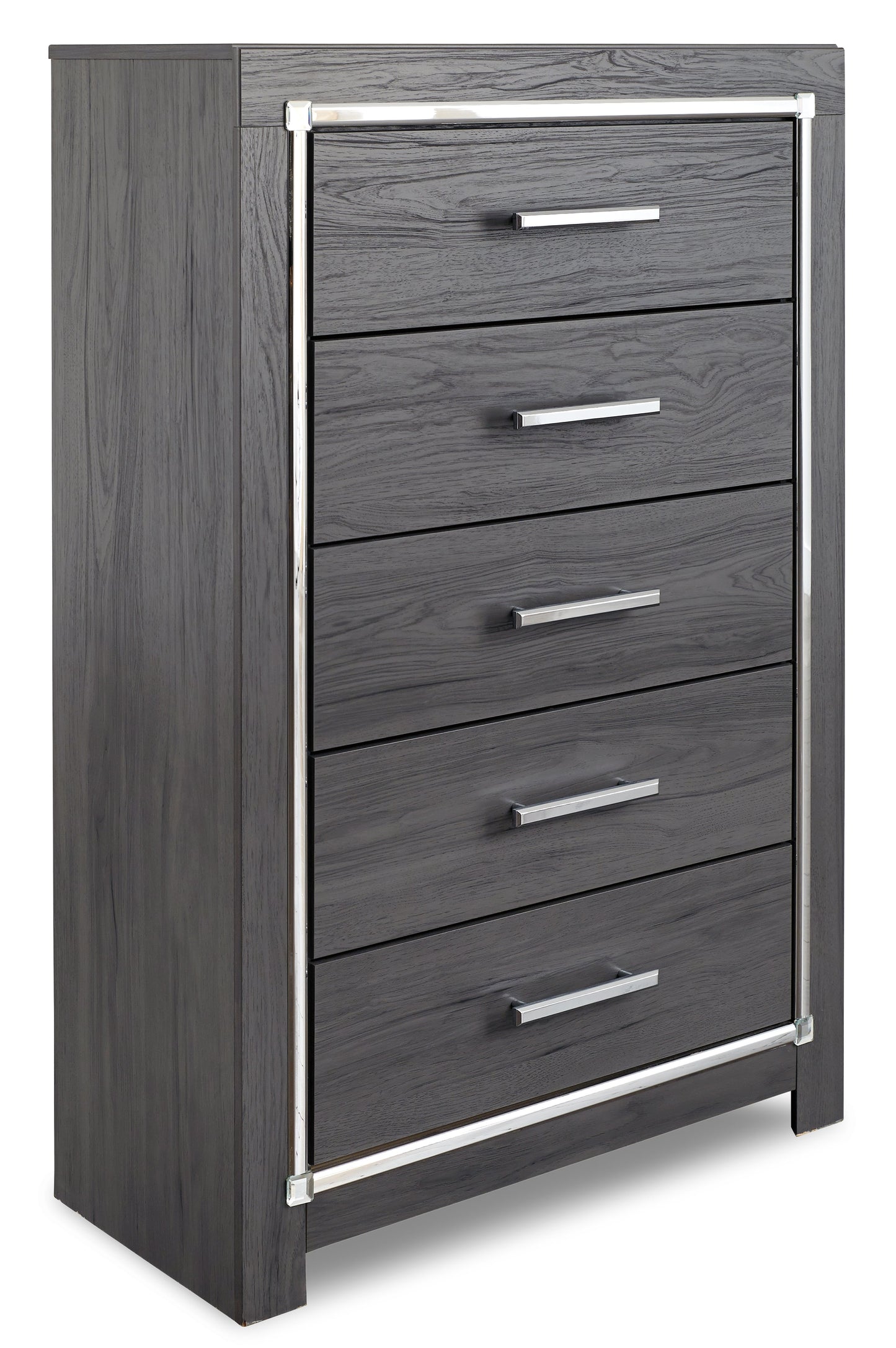 Lodanna Gray King Upholstered Storage Bedroom Set with Dresser, Mirror, Chest, and Nightstand