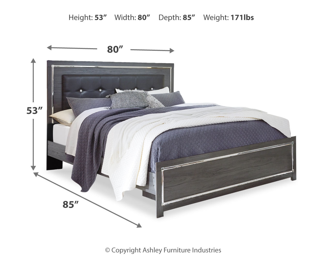 Lodanna Gray King Upholstered Panel Bedroom Set with Dresser and Nightstand