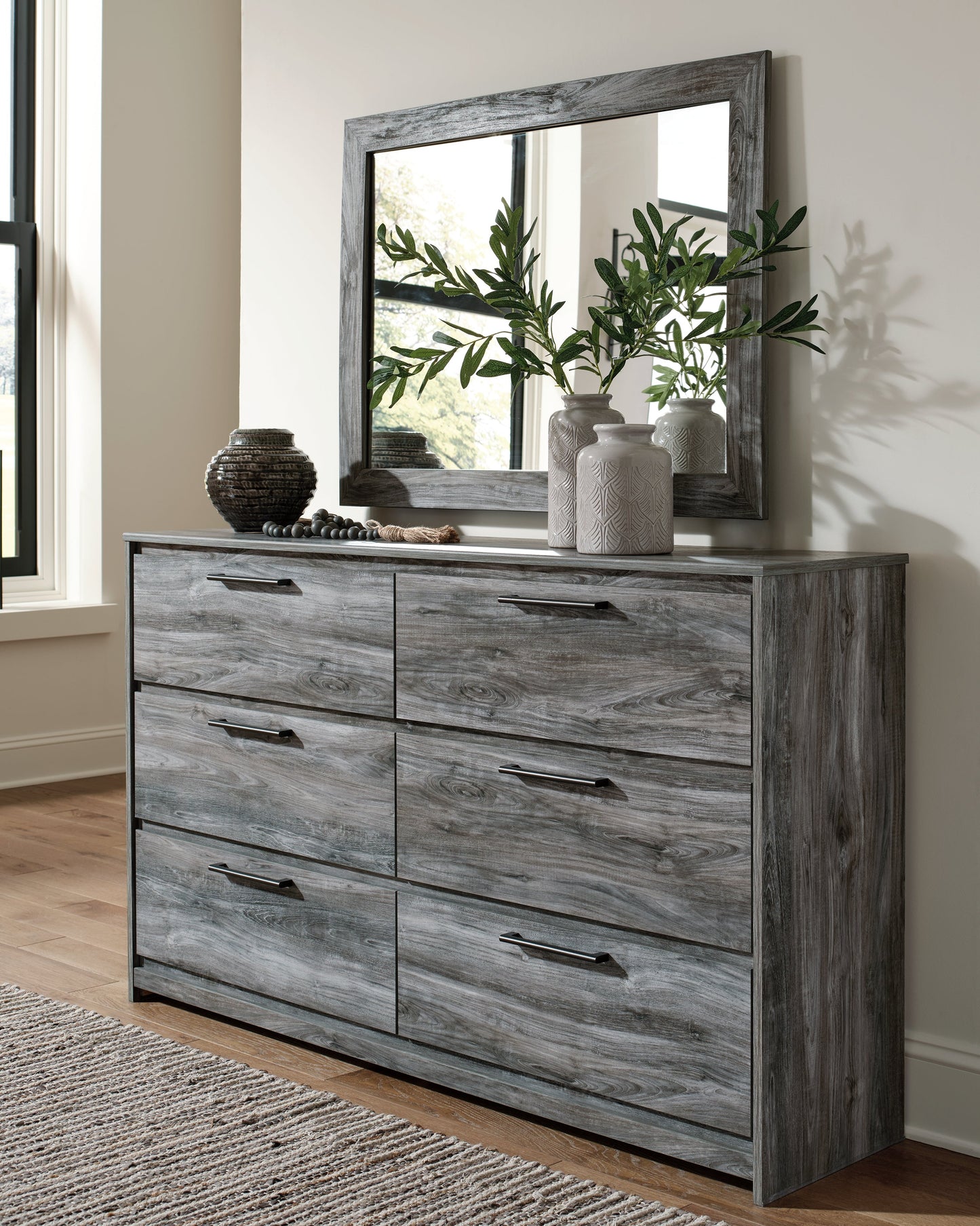 Baystorm Gray Dresser, Mirror and 2 Nightstands