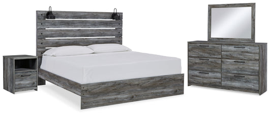 Baystorm Gray King Panel Bedroom Set with Dresser, Mirror, and Nightstand