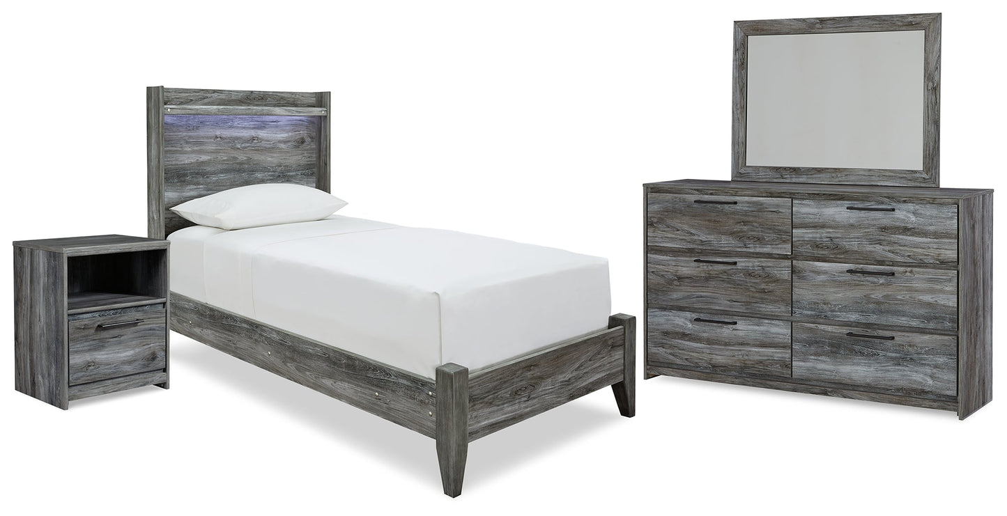 Baystorm Gray Twin Panel Bedroom Set with Dresser, Mirror and Nightstand