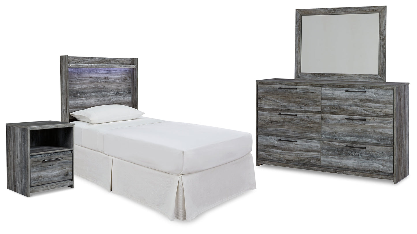 Baystorm Gray Twin Panel Bed Headboard, Dresser, Mirror and Nightstand