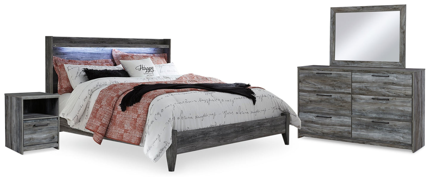 Baystorm Gray King Panel Bedroom Set with Dresser, Mirror, and Nightstand