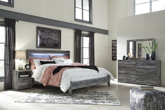 Baystorm Gray King Panel Bedroom Set with Dresser, Mirror, and Nightstand