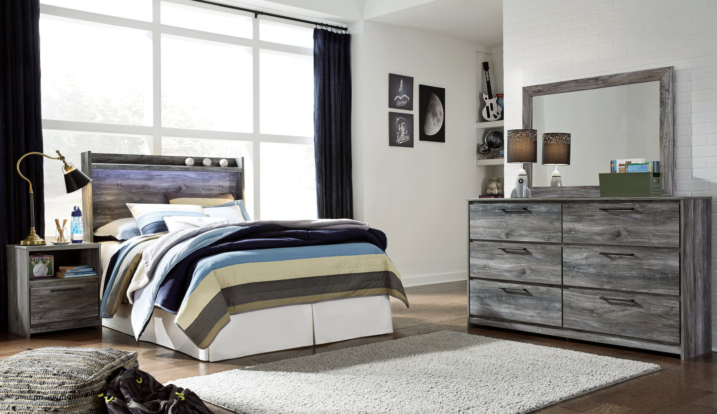 Baystorm Gray Full Panel Bed Headboard, Dresser, Mirror and Nightstand