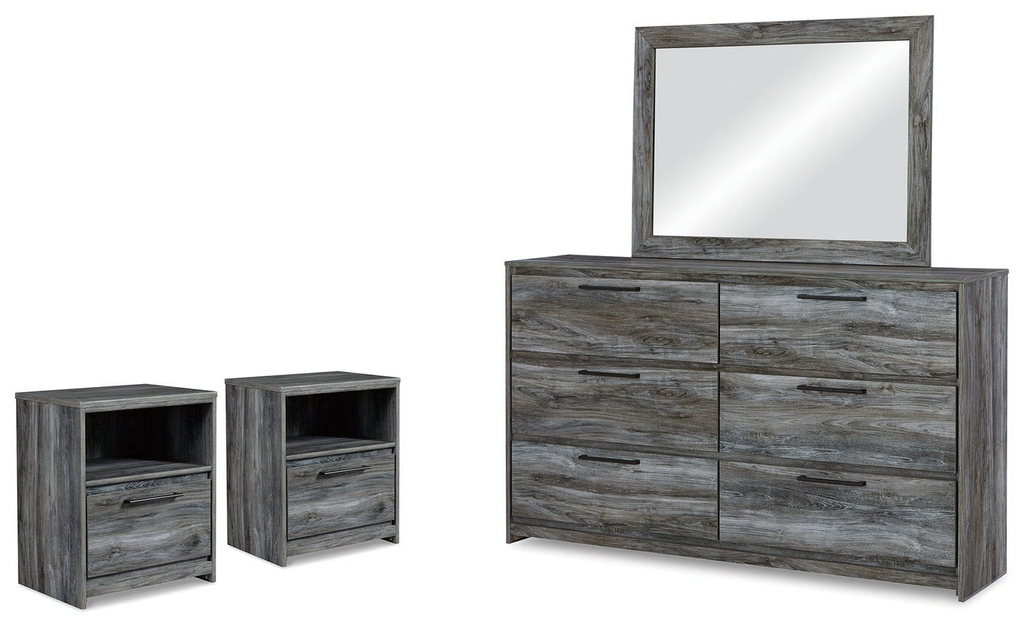 Baystorm Gray Dresser, Mirror and 2 Nightstands