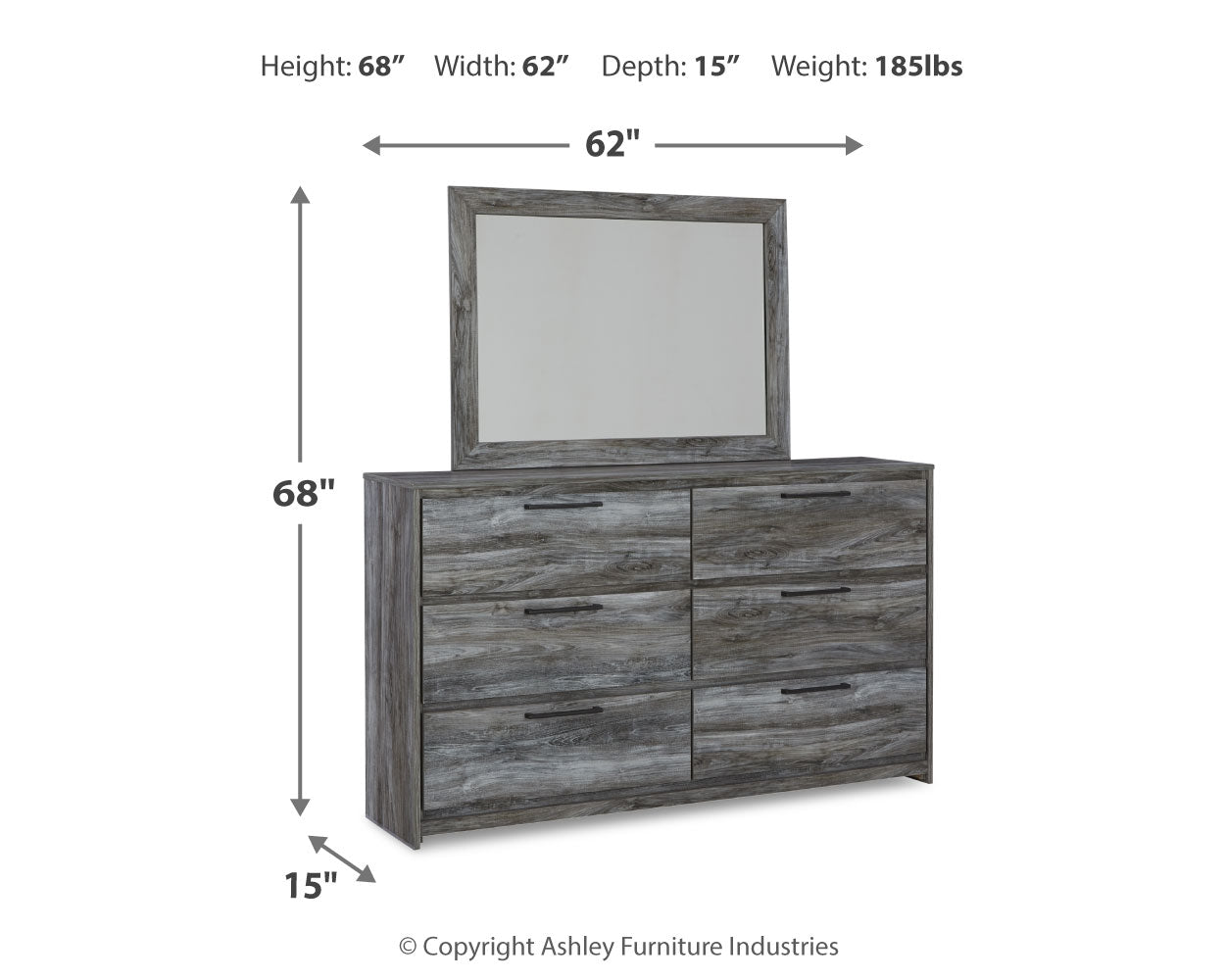 Baystorm Gray Queen Panel Storage Bedroom Set with Dresser, Mirror, Chest and 2 Nightstands