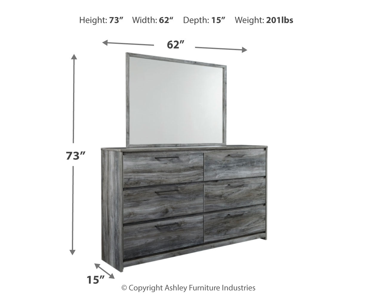 Baystorm Gray King Panel Bedroom Set with Dresser, Mirror and Chest