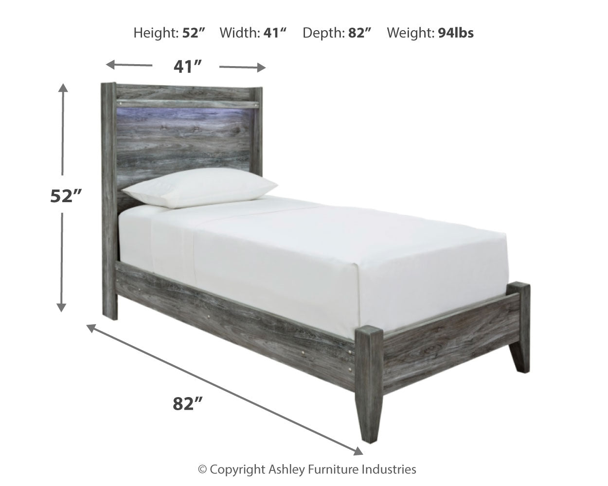 Baystorm Gray Twin Panel Bedroom Set with Dresser, Mirror and Nightstand