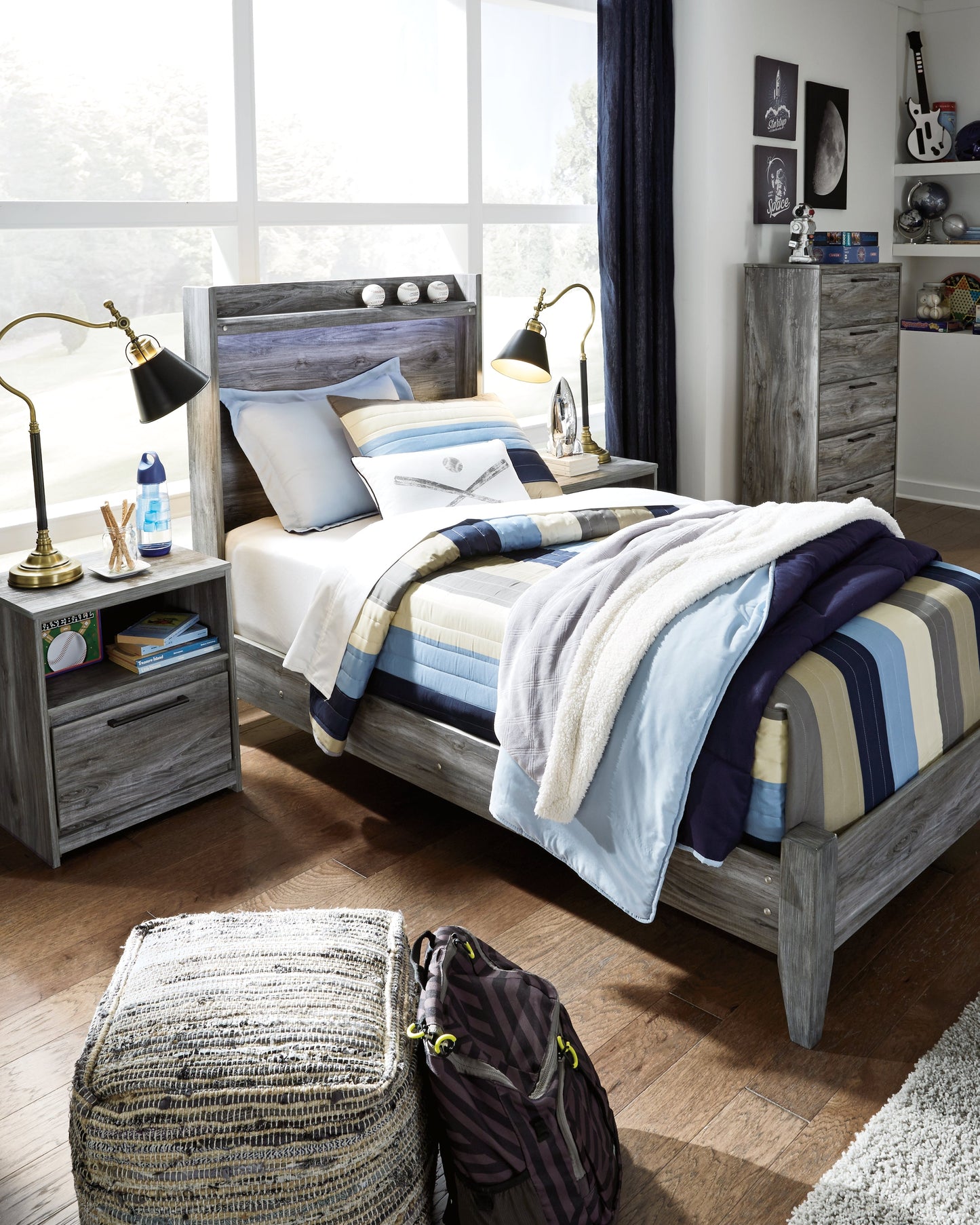 Baystorm Gray Twin Panel Bedroom Set with Dresser