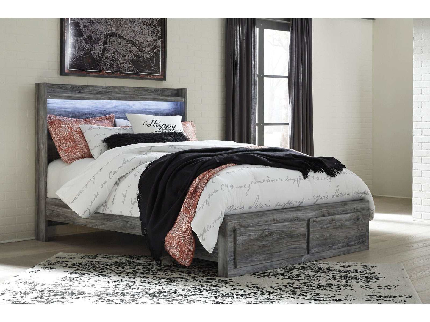 Baystorm Gray Queen Panel Bed w/ 2 Storage Drawers