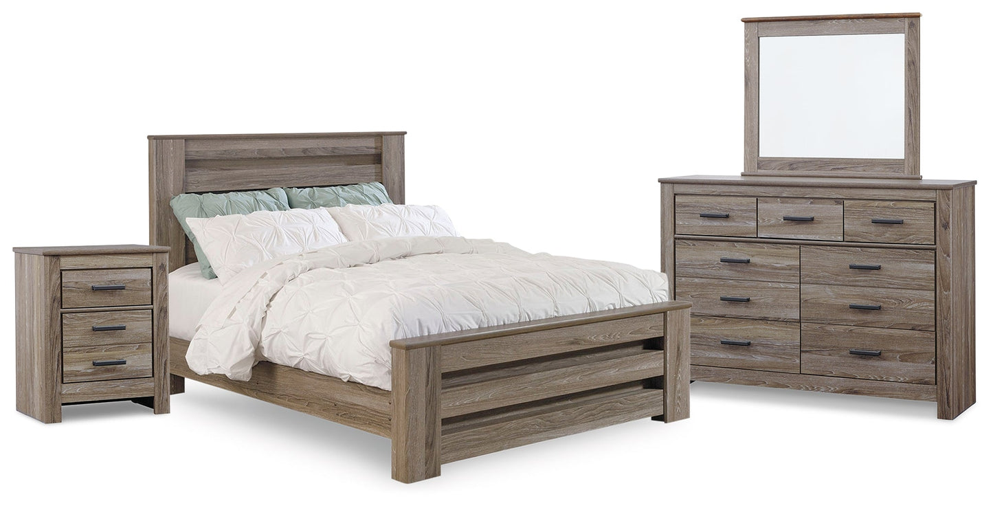 Zelen Gray Queen Panel Bedroom Set with Dresser, Mirror and Nightstand