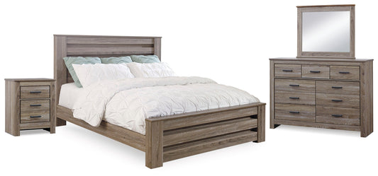 Zelen Gray King Panel Bedroom Set with Dresser, Mirror and Nightstand