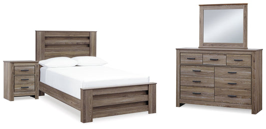 Zelen Gray Full Panel Bedroom Set with Dresser, Mirror, and Nightstand