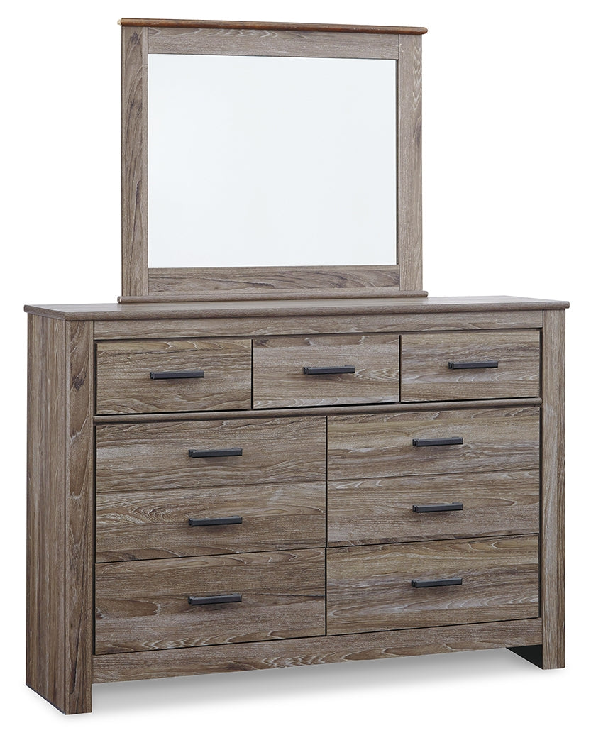 Zelen Gray Queen Panel Bedroom Set with Dresser, Mirror and Nightstand