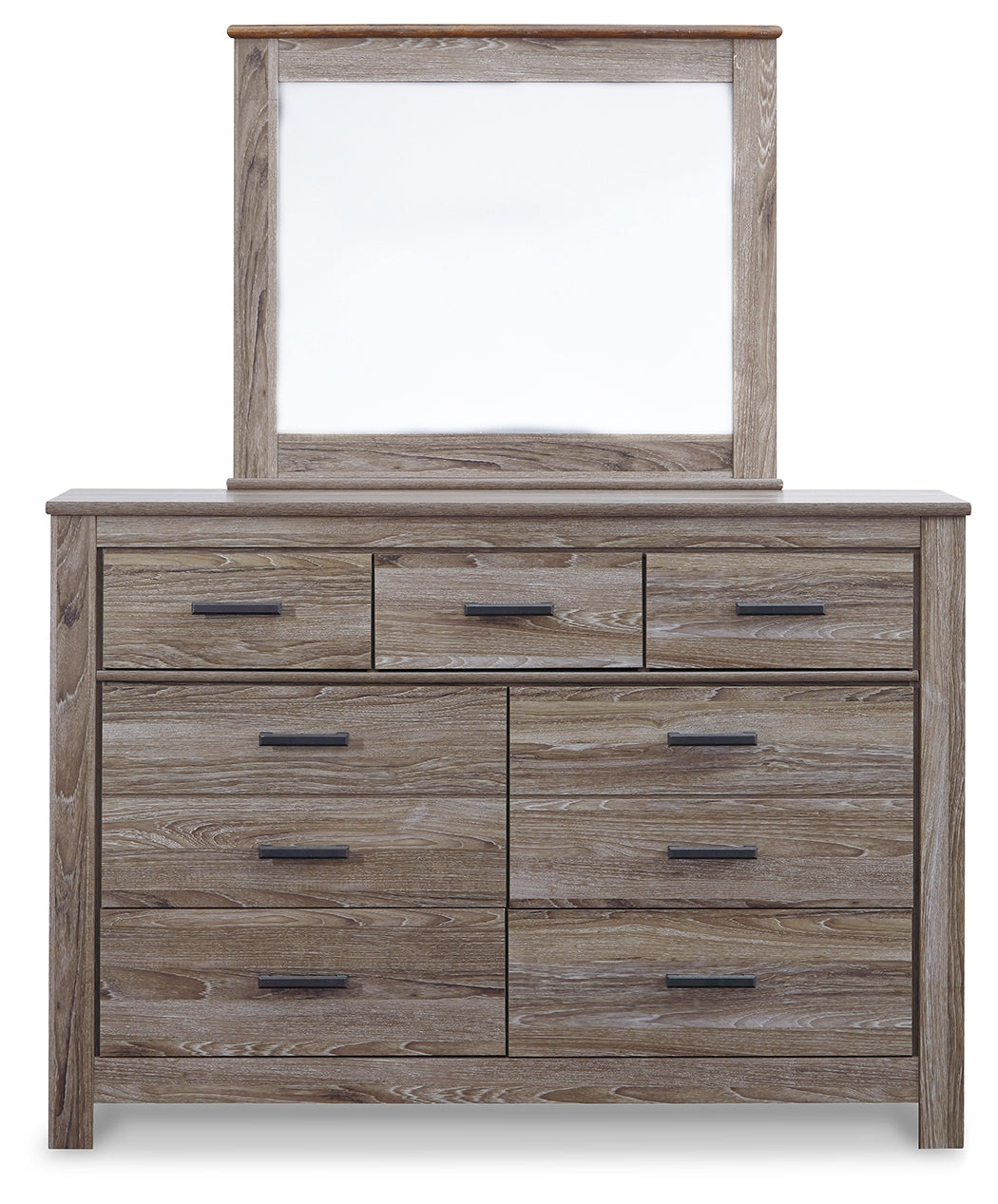 Zelen Gray King Panel Bedroom Set with Dresser, Mirror and Nightstand