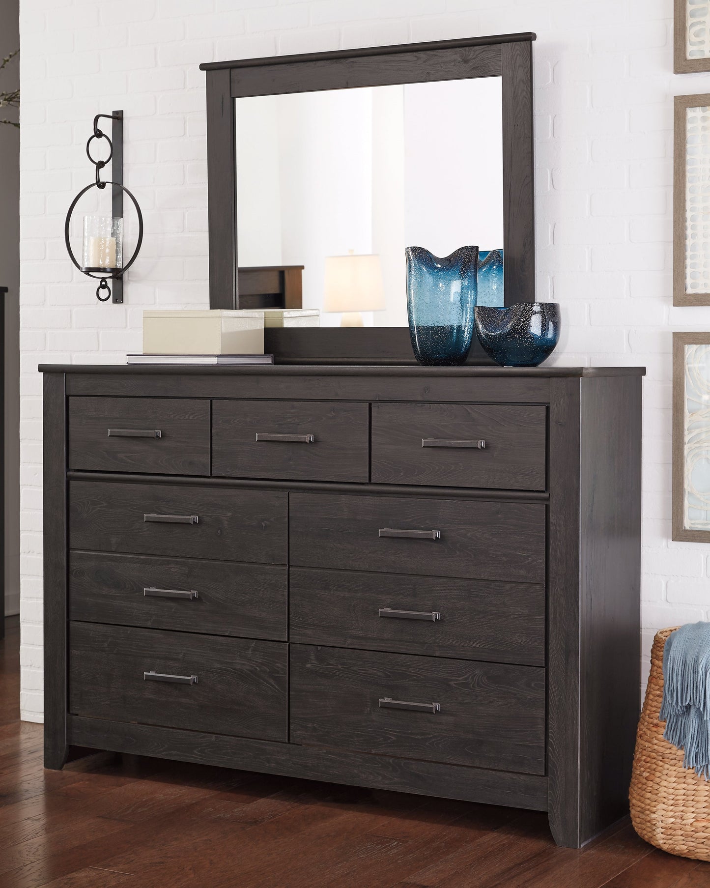 Brinxton Charcoal Dresser, Mirror and Nightstand