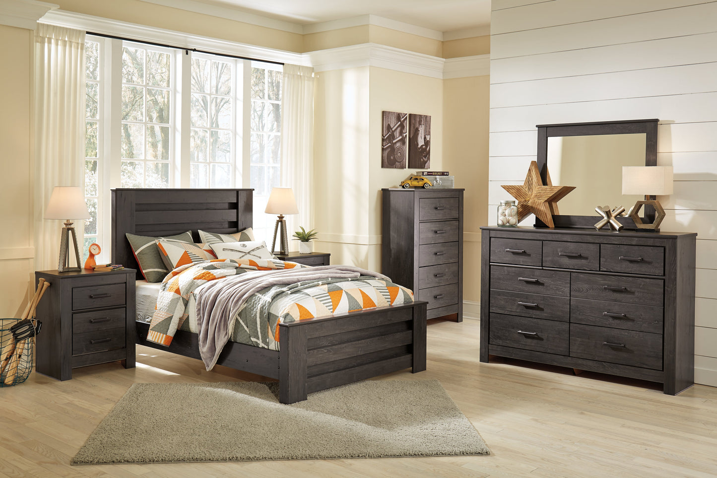 Brinxton Charcoal Full Panel Bedroom Set with Dresser and Mirror