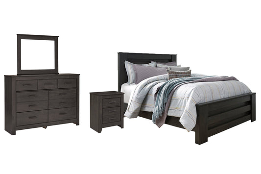 Brinxton Charcoal Queen Panel Bedroom Set with Dresser, Mirror and Nightstand