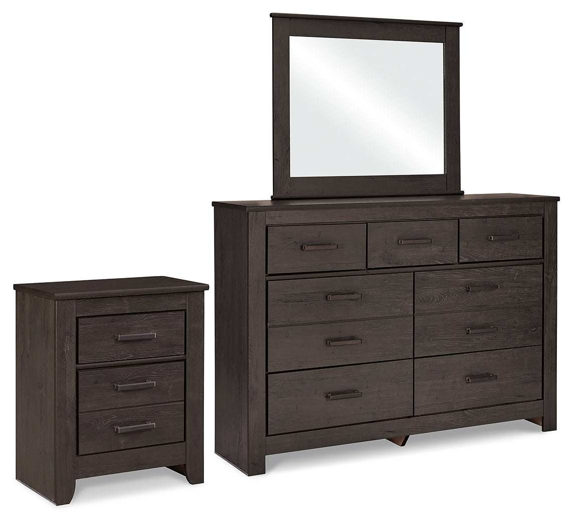 Brinxton Charcoal Dresser, Mirror and Nightstand