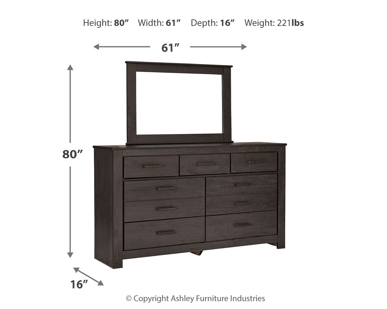 Brinxton King Panel Headboard, Dresser, Mirror, Chest and 2 Nightstands