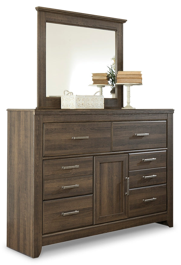 Juararo Brown King Poster Bedroom Set with Dresser, Mirror and Nightstand