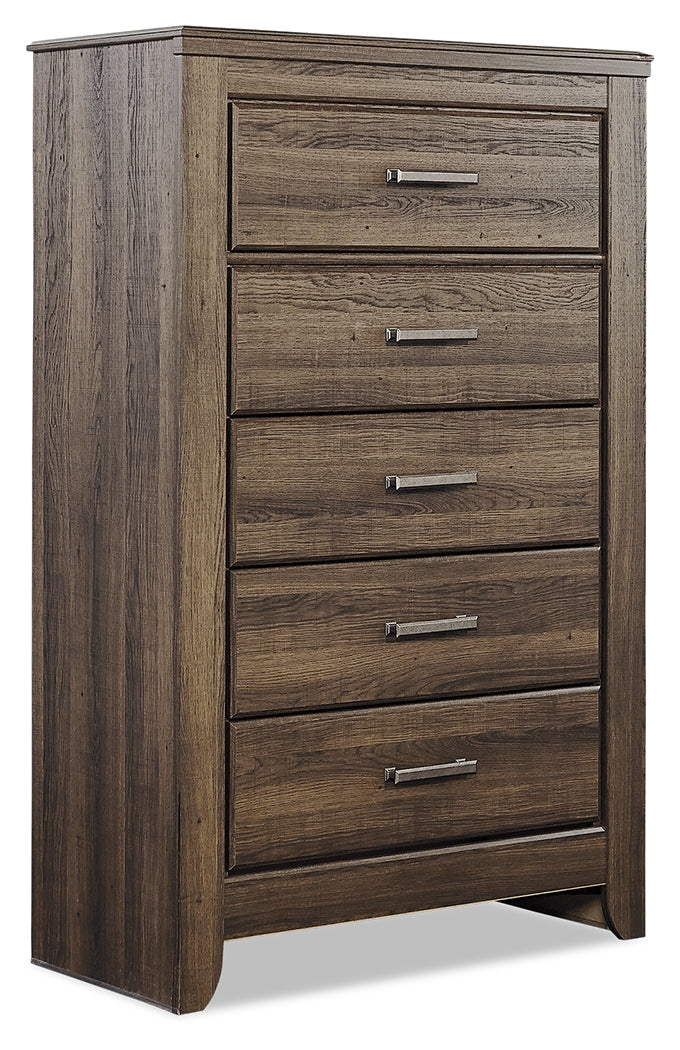 Juararo Brown California King Poster Bedroom Set with Dresser, Mirror, Chest and 2 Nightstands