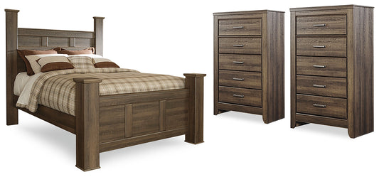 Juararo Brown Queen Poster Bedroom Set with 2 Chests