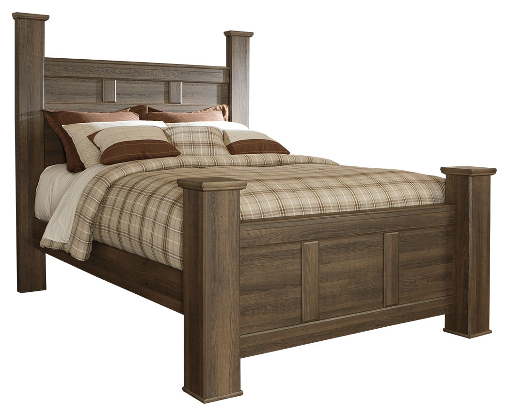 Juararo Brown Queen Poster Bedroom Set with Dresser, Mirror, Chest and 2 Nightstands