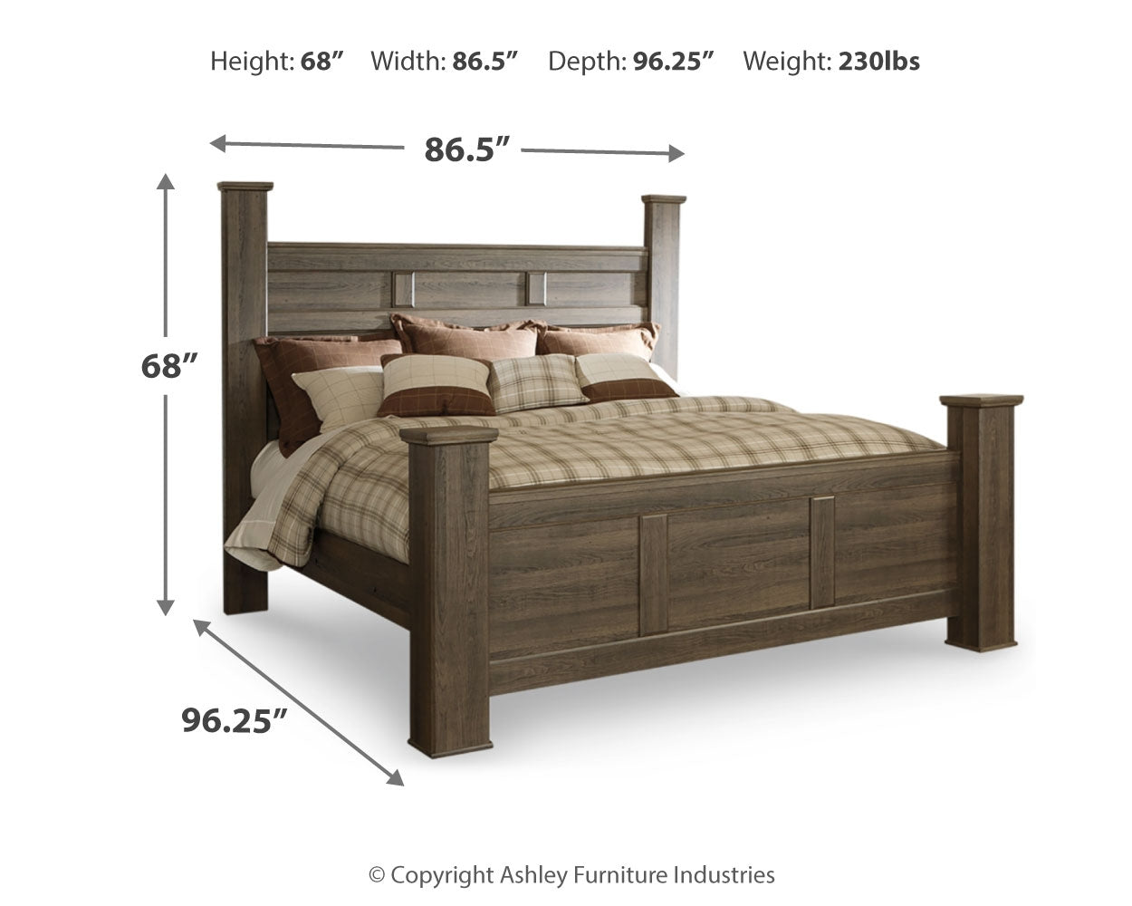 Juararo Brown California King Poster Bedroom Set with Dresser, Mirror and 2 Nightstands