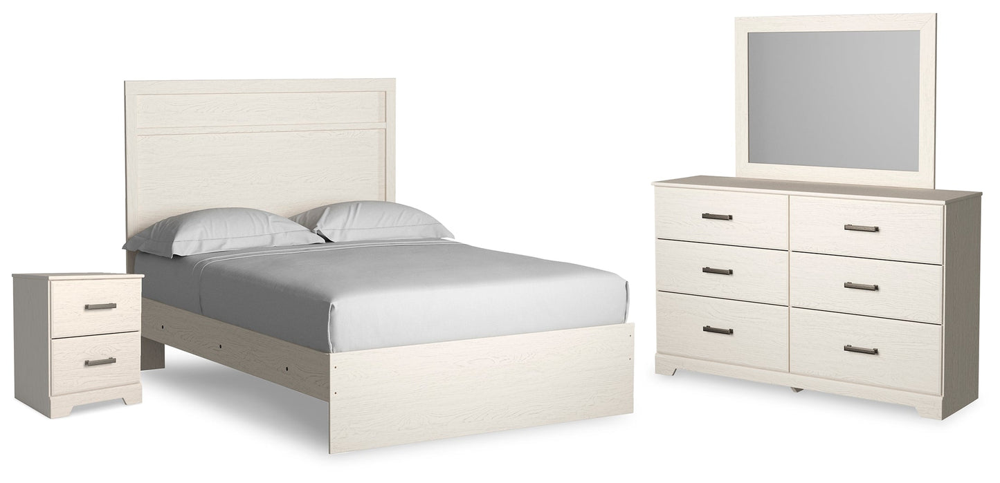 Stelsie White Full Panel Bedroom Set with Dresser, Mirror and Nightstand