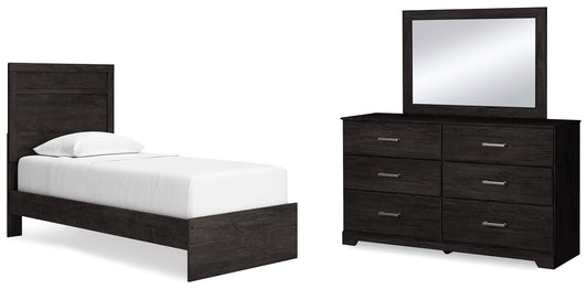 Belachime Charcoal Twin Panel Bedroom Set with Dresser and Mirror