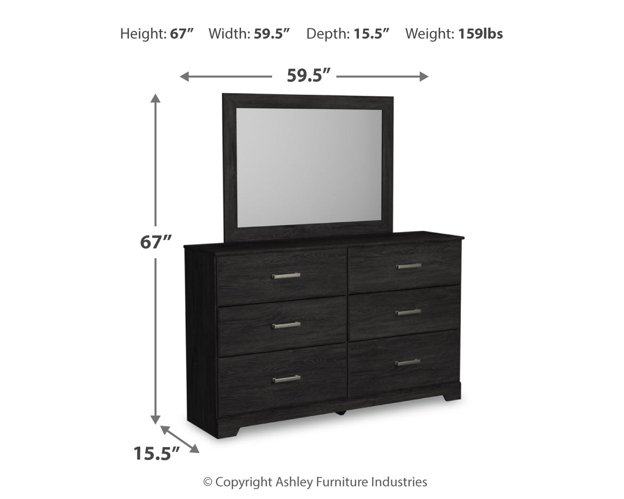 Belachime Charcoal Twin Panel Bedroom Set with Dresser and Mirror